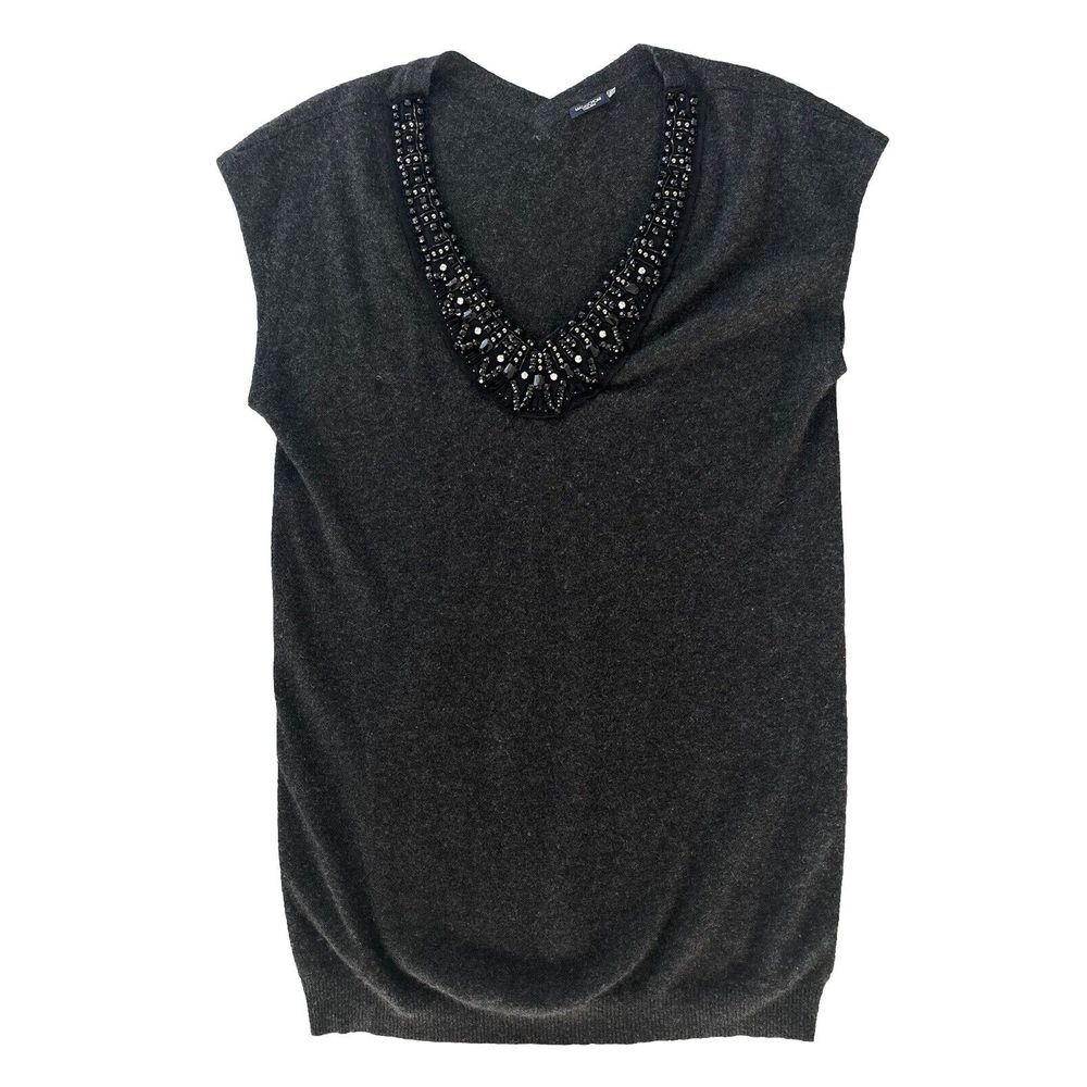 Magaschoni 100%‎ Cashmere Sleeveless Tunic Sweater Top Jewels Gray